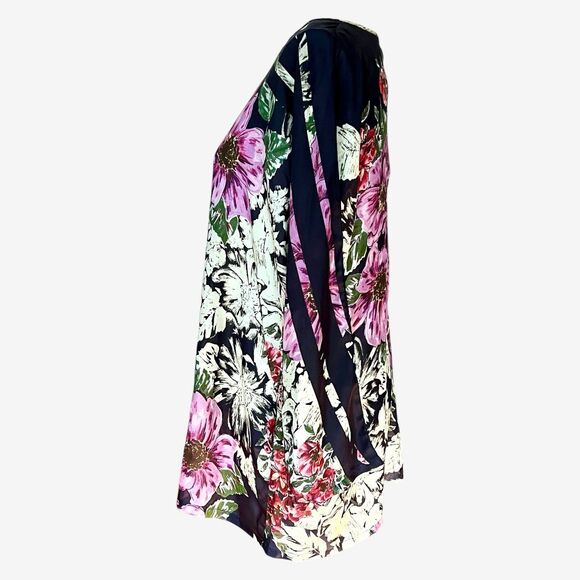 Johnny Was Tunic Top Blue Purple Cream Floral Silk Med - Picture 2 of 9